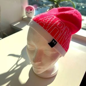 Under Armour toque, pink and white and black inside